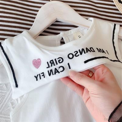 Bộ áo thun sát nách in hình trái tim + chân váy lưới xòe đáng yêu cho bé gái