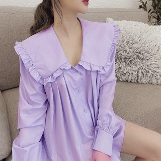 Áo sơ mi nữ HQ form rộng tay dài, cổ bèo, xếp ly ngực - chất Cotton lụa cao cấp cực đẹp - [Có hình cận chất vải]
