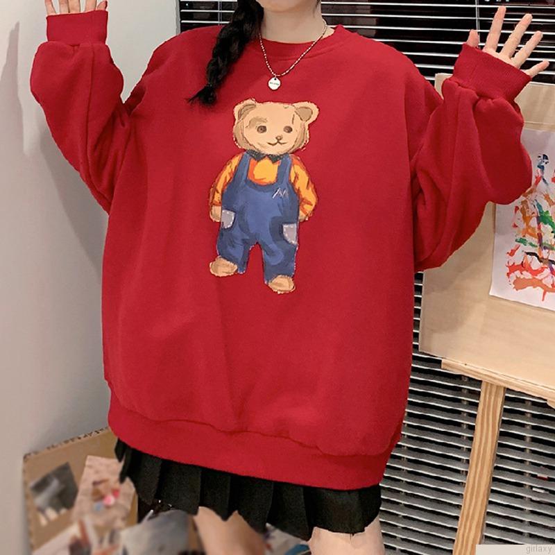 Áo nỉ nữ dài tay cổ tròn in hình hoạt hình dễ thương