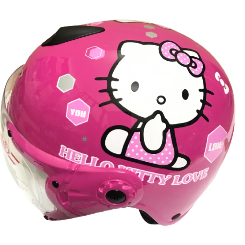 Mũ bảo hiểm cho bé có kính - Hello kitty Hồng đậm V&amp;S cho bé 3-6 tuổi - Bé Nặng dưới 18kg - VS103KS