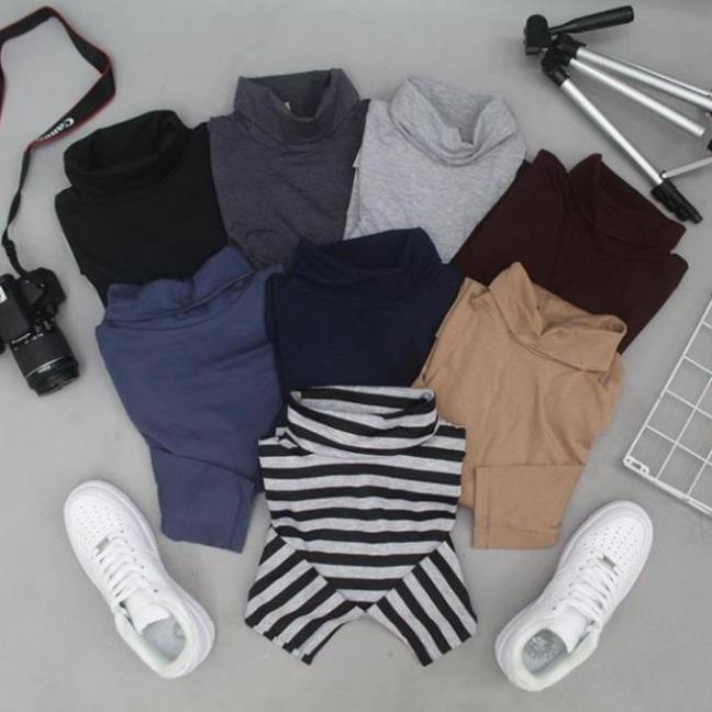 Áo cổ lọ nam dài tay ✅ Áo giữ nhiệt cổ lọ nam tay dài ôm body màu đen trắng thun cotton cao cấp * *