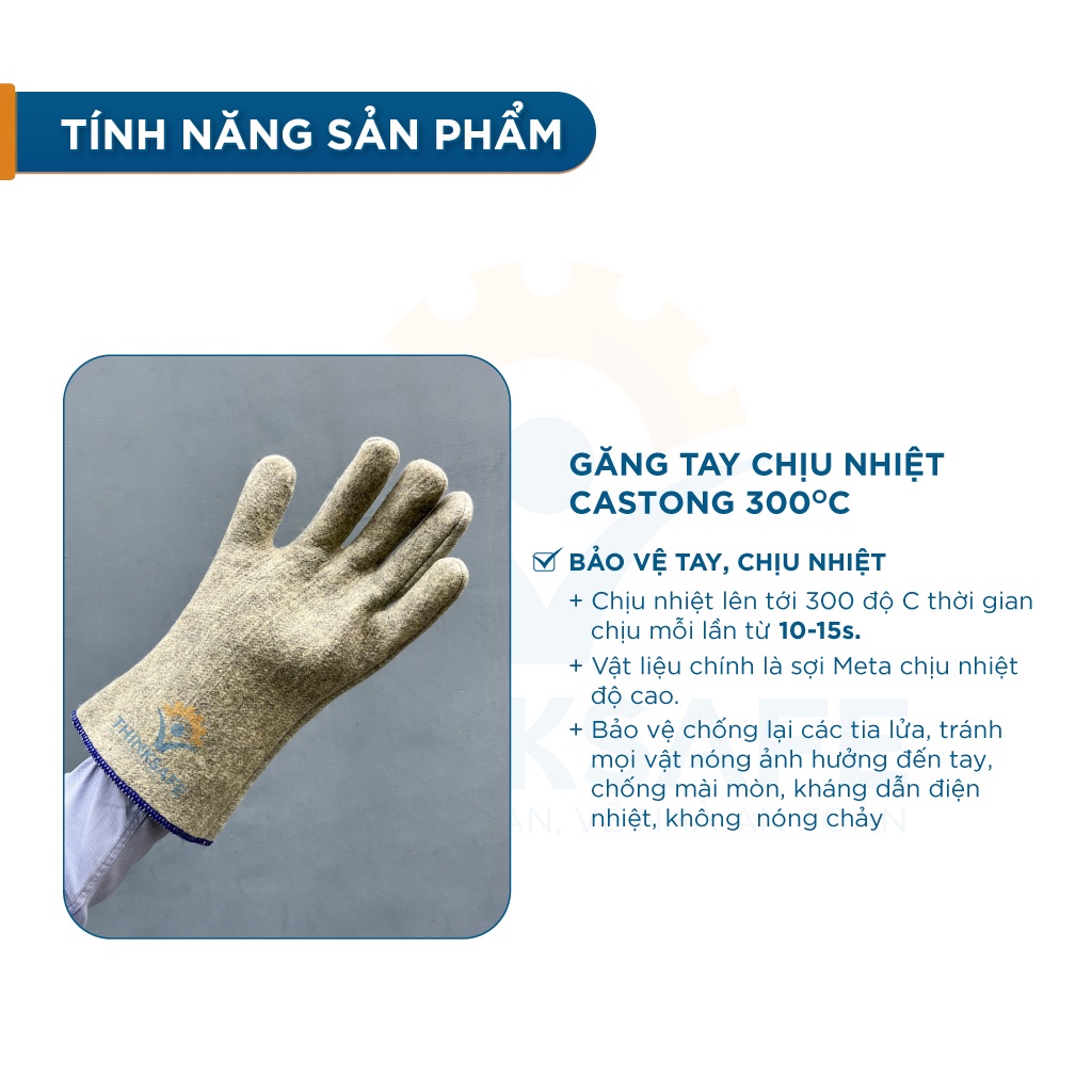 Găng tay chịu nhiệt 300 ĐỘ Castong xám, chống nóng, chịu nhiệt, cách nhiệt nhiều lớp, hấp thụ mồ hôi - THINKSAFE