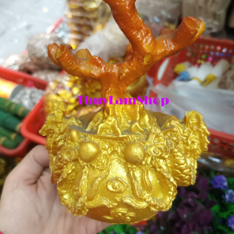 Gốc cây đúc đế hình đầu rồng uy quyền 10 nhánh làm cây cành vàng lá ngọc