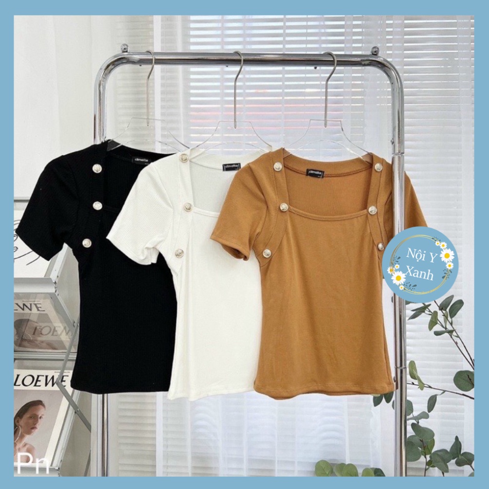 Áo kiểu nữ chất zip cao cấp cổ vuông đính khuy sang chảnh cá tính A582 Nội y xanh chất đẹp giá tốt