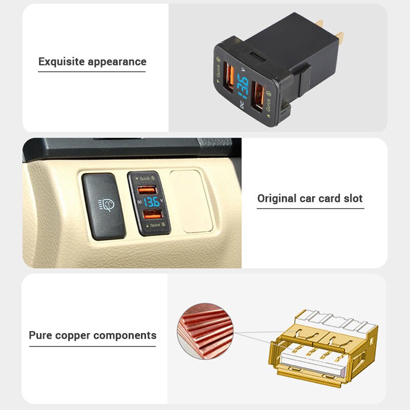 Bộ sạc ô tô USB kép SEAMETAL QC3.0 36W sạc nhanh cho dòng xe Toyota vôn kế DC 12V / 24V