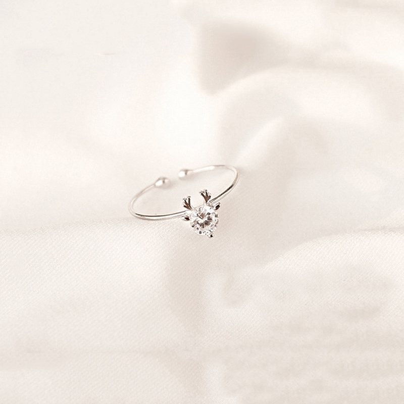 Nhẫn Hở Màu Bạc Đính Đá Zircon Hình Hươu Có Thể Điều Chỉnh