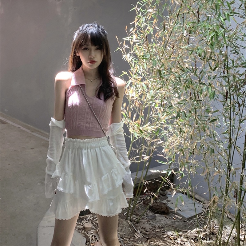 SUXI Áo Croptop Dệt Kim Màu Trơn Đơn Giản Thời Trang Hàn Quốc