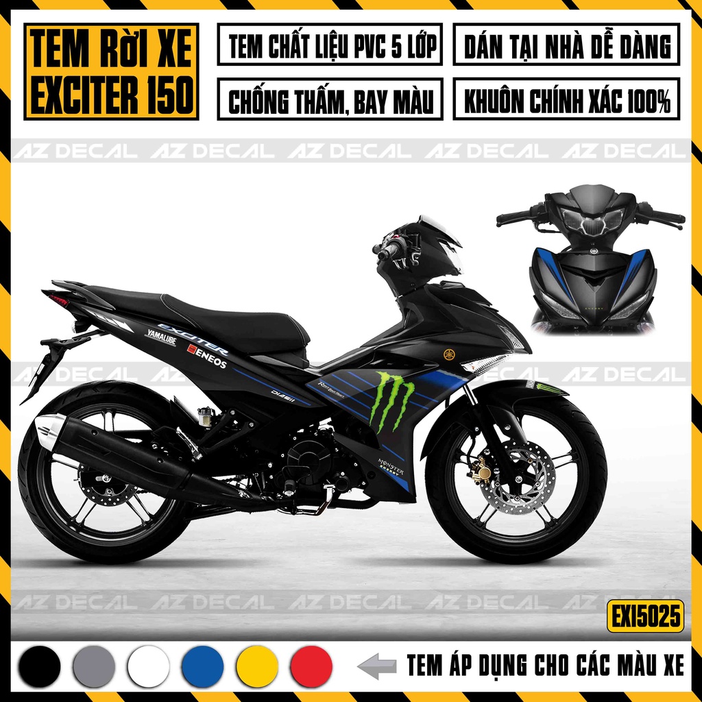 Tem Rời Dán Xe Máy Exciter 150 Mẫu Monster | EX15025 | Decal Chế Dán Xe EX150 Chống Nước, Bền Màu