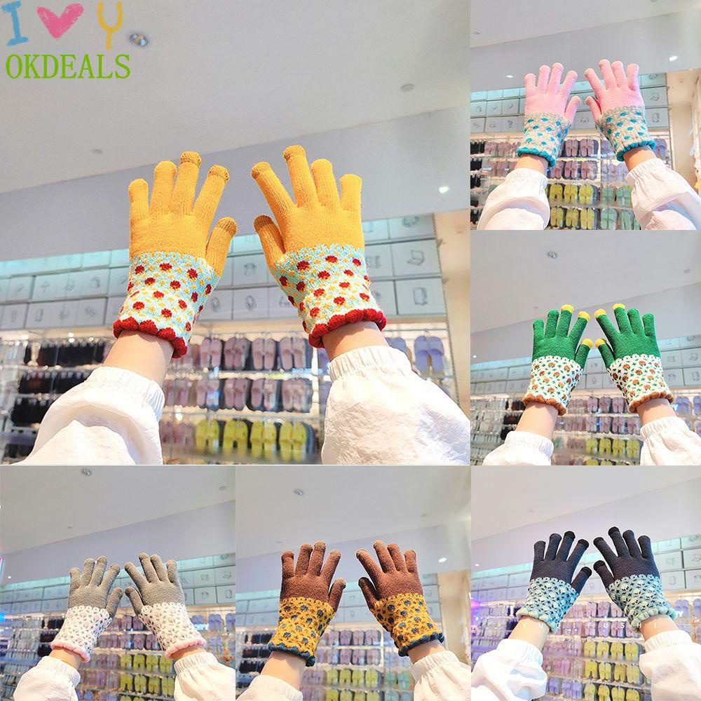 Đôi găng tay trượt tuyết bằng len dệt kim dày dặn co giãn dễ thương có thể dùng màn hình cảm ứng