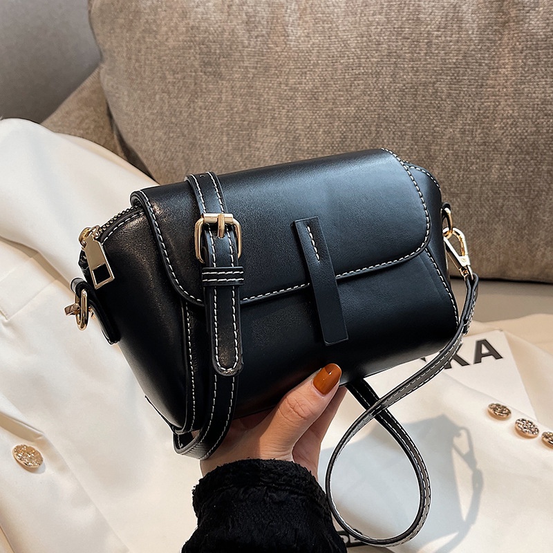 Túi Đeo Chéo Hình Vuông Nhỏ Màu Đen Có Khóa Kéo Phong Cách retro Cho Nữ