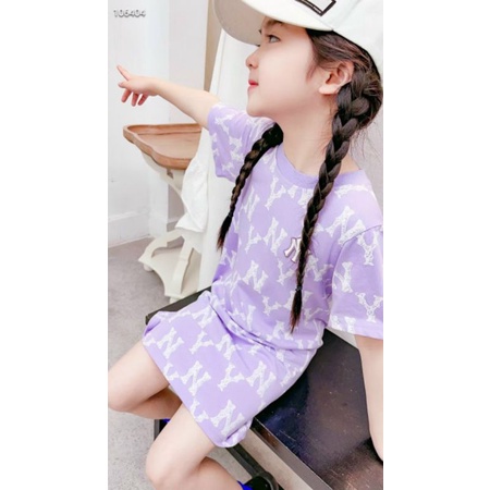 Váy cộc tay cho bé gái - Váy hoạ tiết MLB chất cotton cho bé gái từ 2-10 tuổi