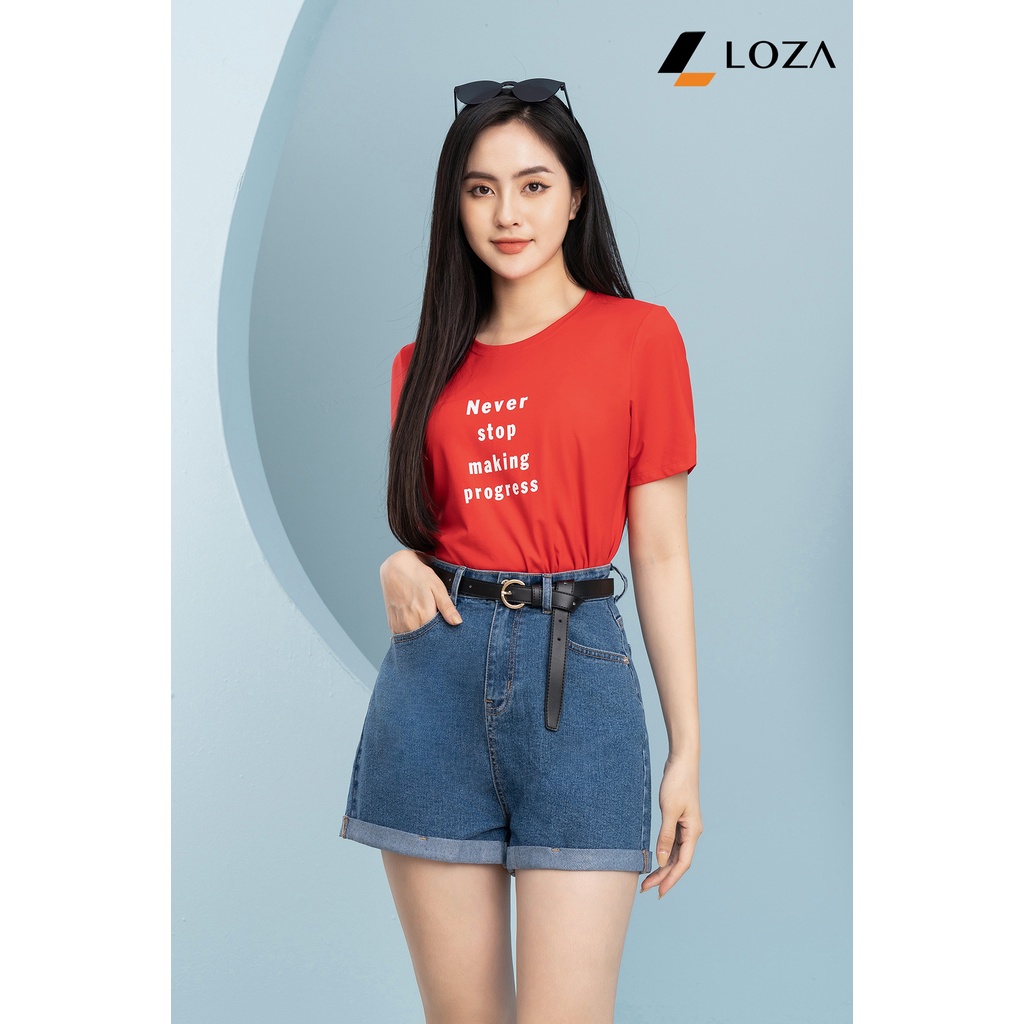 Áo thun in chữ Never stop chất liệu Cotton Compact form vừa áo phông LOZA - PT602092