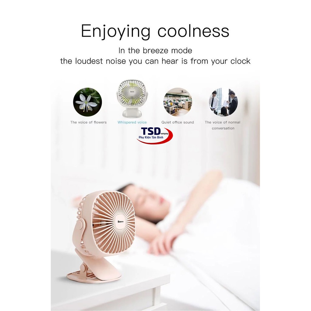 Quạt tích điện mini kẹp bàn có đèn Baseus chính hãng