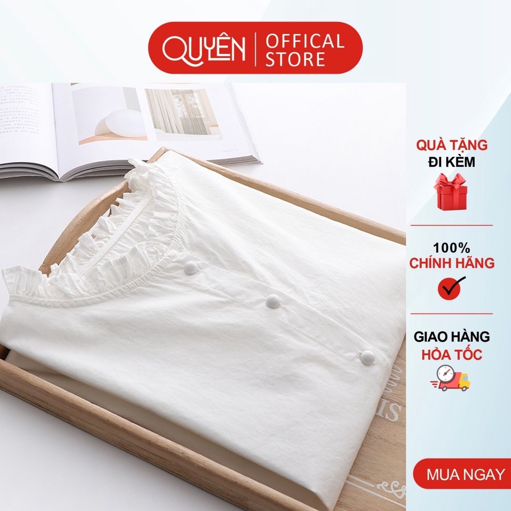 Áo sơ mi cổ bèo công sở Quyên Fashion AA551 màu trắng cổ bèo basic trẻ trung