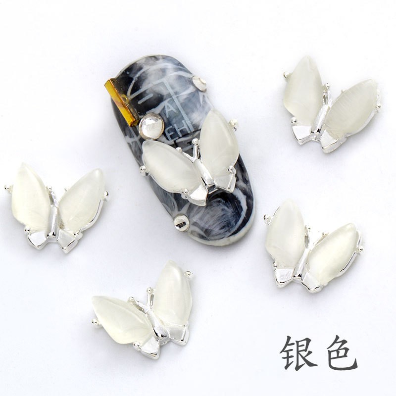[Hàng mới về] Phụ Kiện Trang Trí Móng Tay Hình Bướm Đính Đá Hổ Phách Ba Chiều Diy