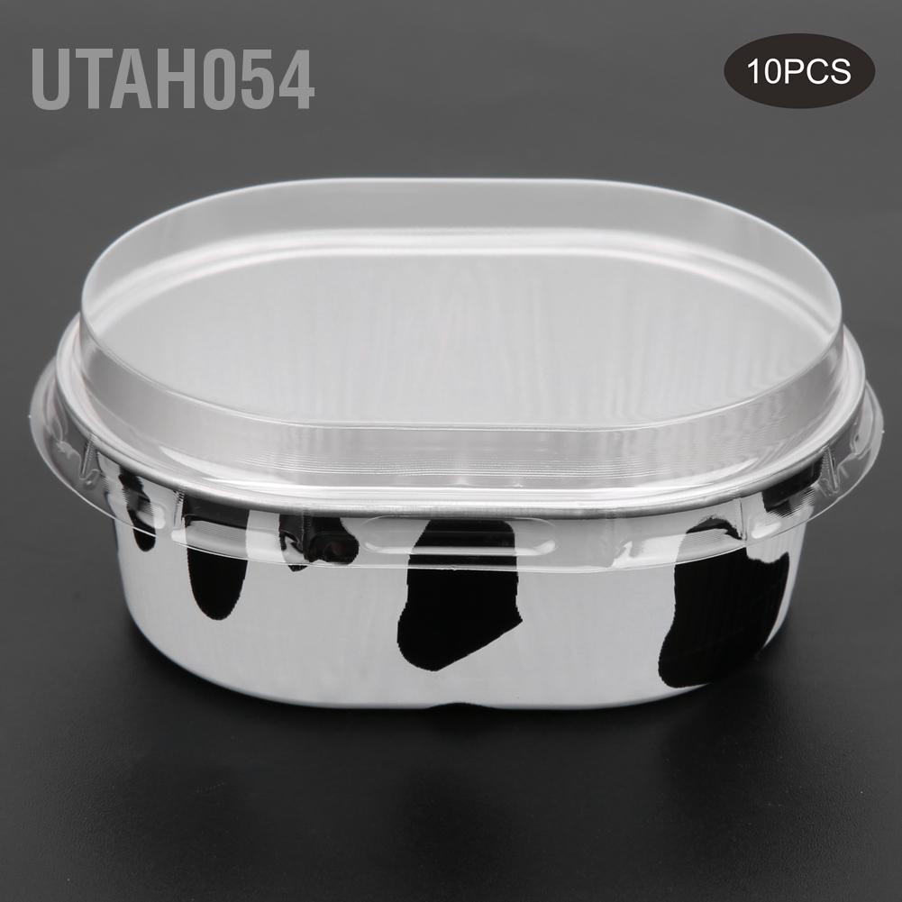 Utah054 10Pcs Disposable Oval&amp;#8209;Shaped Aluminum Foil Cake Baking Cup Mold with Lid Kitchen Accessory