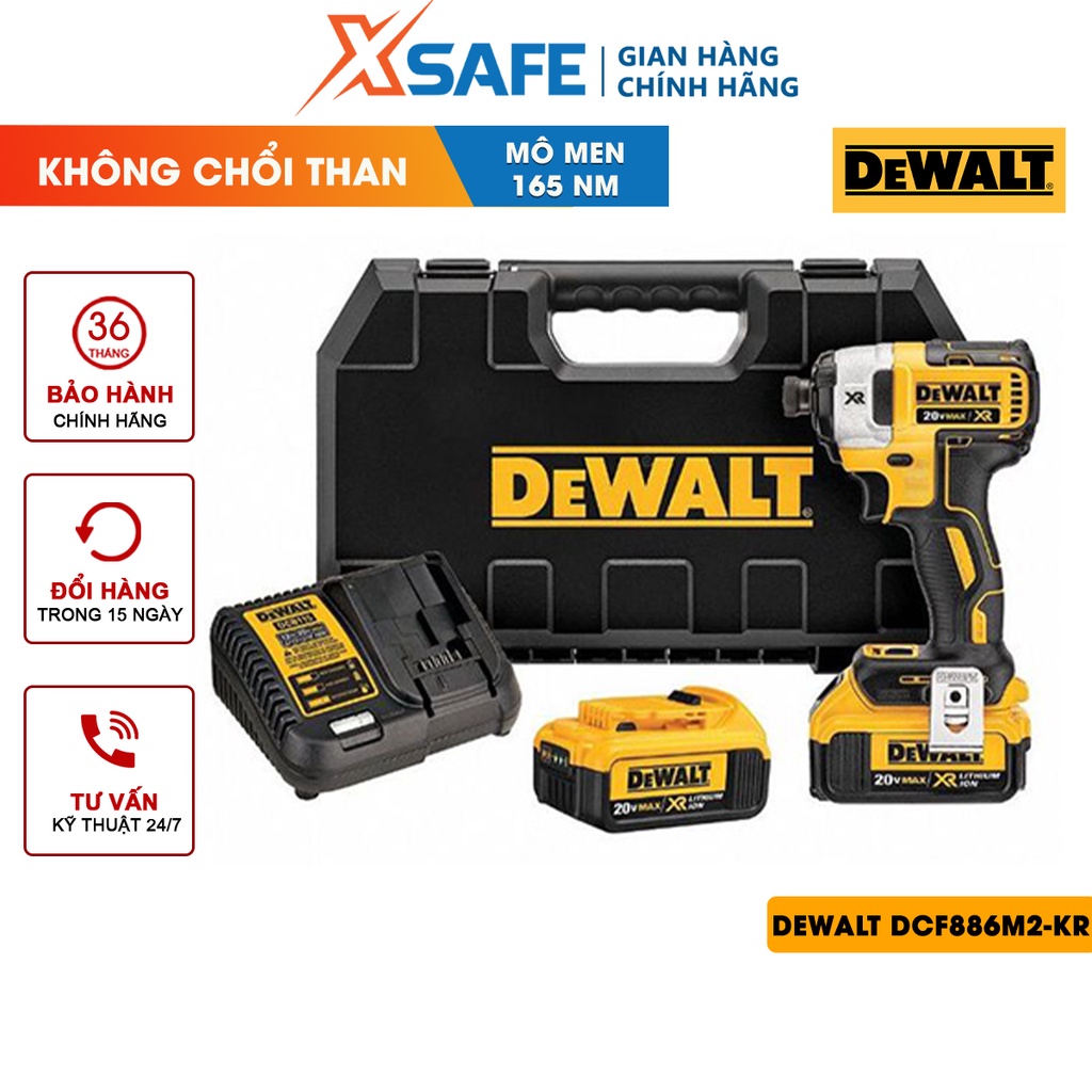 Máy siết vít dùng pin DEWALT DCF886M2-KR Điện thế pin 18V, Lực siết tối đa 165Nm