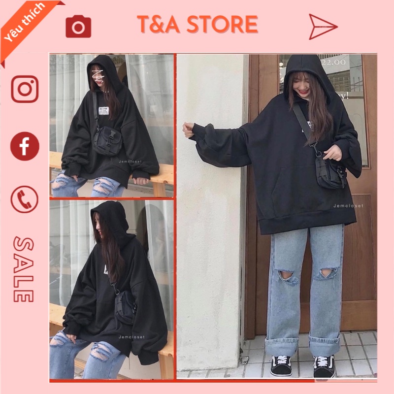 Áo Hoodie This & That form rộng phong cách Ulzzang full tag logo thêu nỉ bông size dưới 70kg T&A STORE
