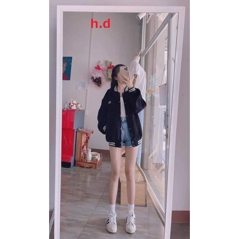 Áo Khoác Bomber Tikker cúc bấm nam nữJacket Unisex Chất nhung tăm Form &lt;55kgÁo Bóng Chày Phong cách Thể thao