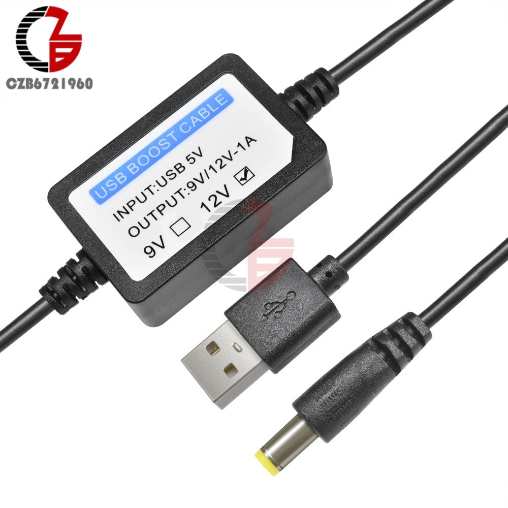 DC-DC 5V to 9V 12V 1A Step Up USB Boost Cable Line Booster Power Converter Adapter USB DC Cord Plug 5.5x2.1mm for Power Bank