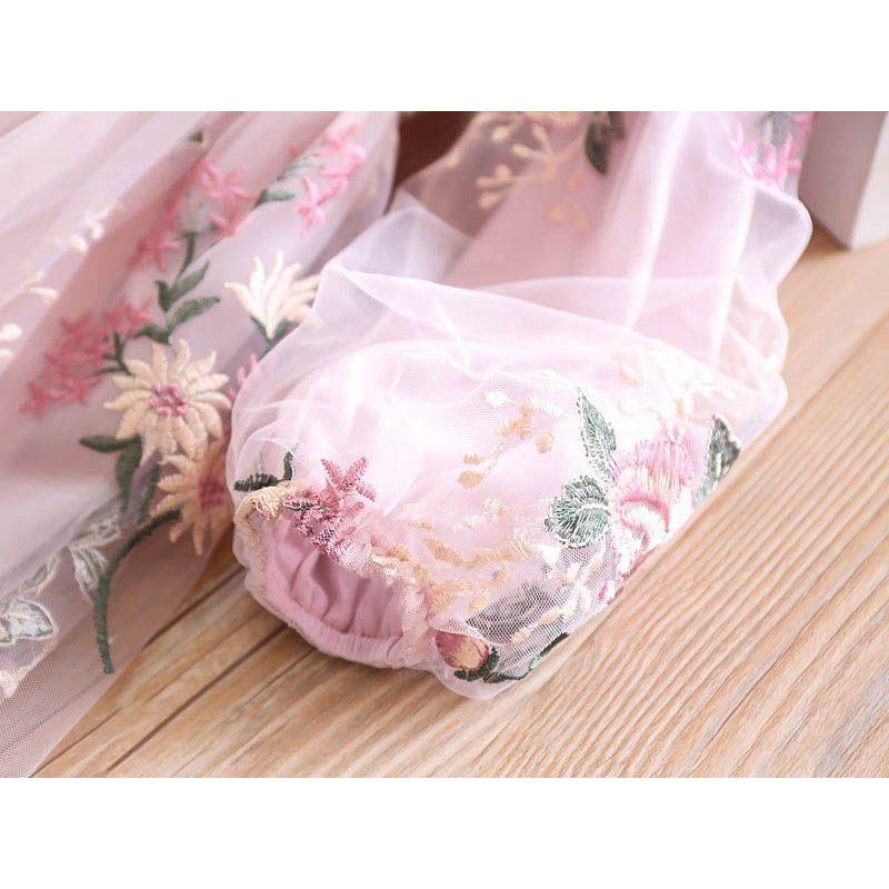 Đầm Tay Dài Thêu Hoa Thời Trang Mùa Thu Cho Bé Gái