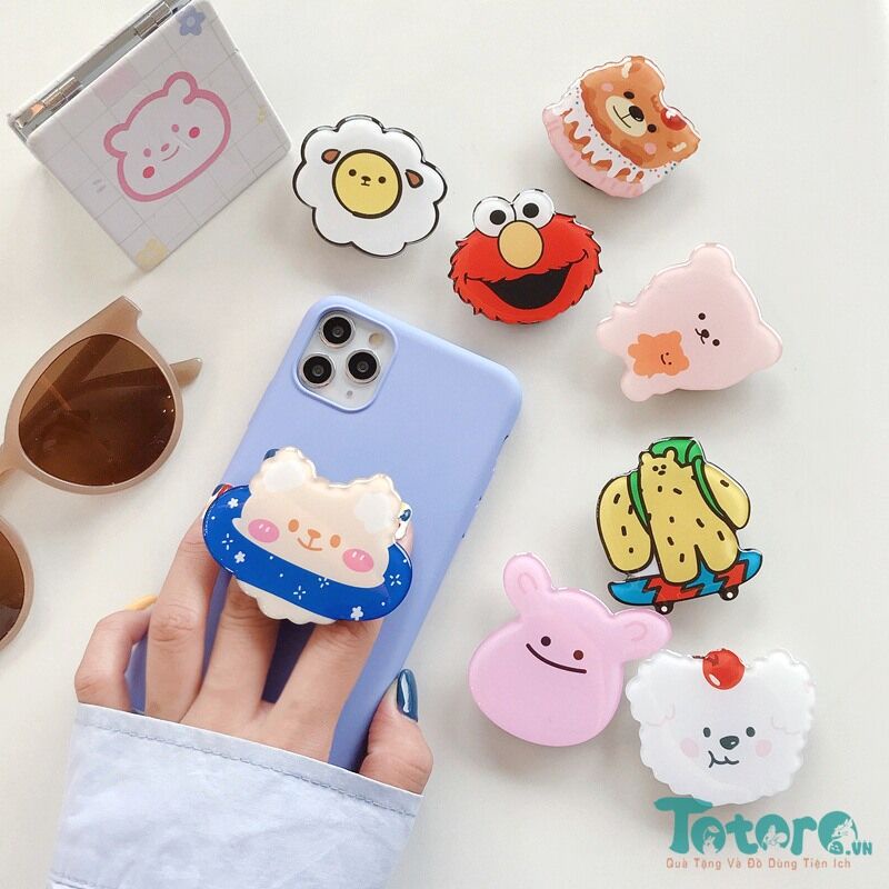 Popring giá đỡ điện thoại Nhóc Macaron - Nhóc xù cổ vũ - Vịt con đi học - Gấu Con - Nhóc Cam Vàng - Nhóc Măng cụt