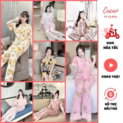 Bộ ngủ Pijama Lụa MANGO Tay Ngắn Quần Dài 2 FREESIZE < 58kg Siêu Xinh Thoáng Mát DB026 - CacaoShop