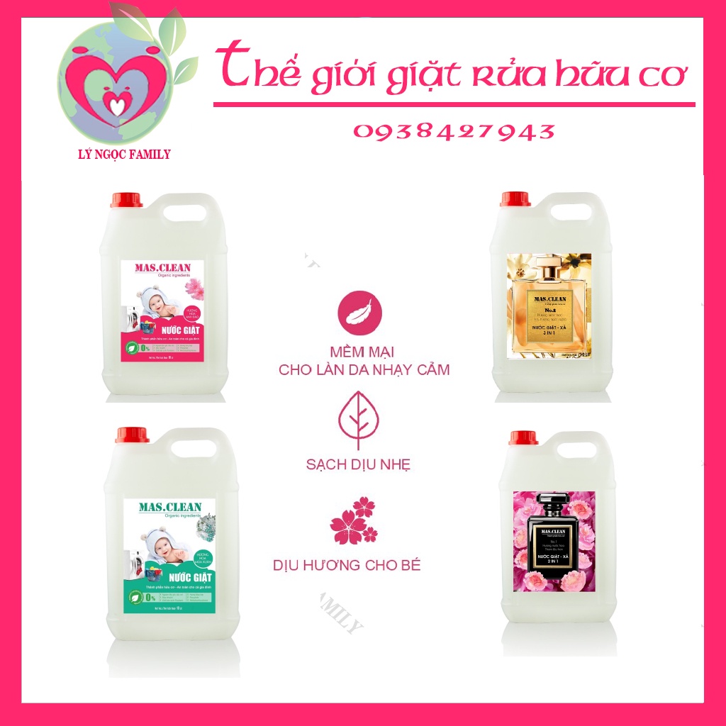 Nước giặt hữu cơ MasClean - can 10kg siêu tiết kiệm