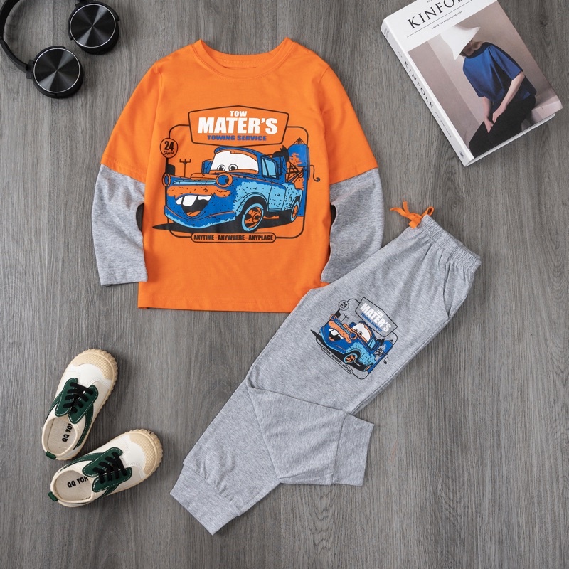 Bộ dài nối tay bé trai Janeshop, Set quần áo dài tay cotton size nhí 2-7