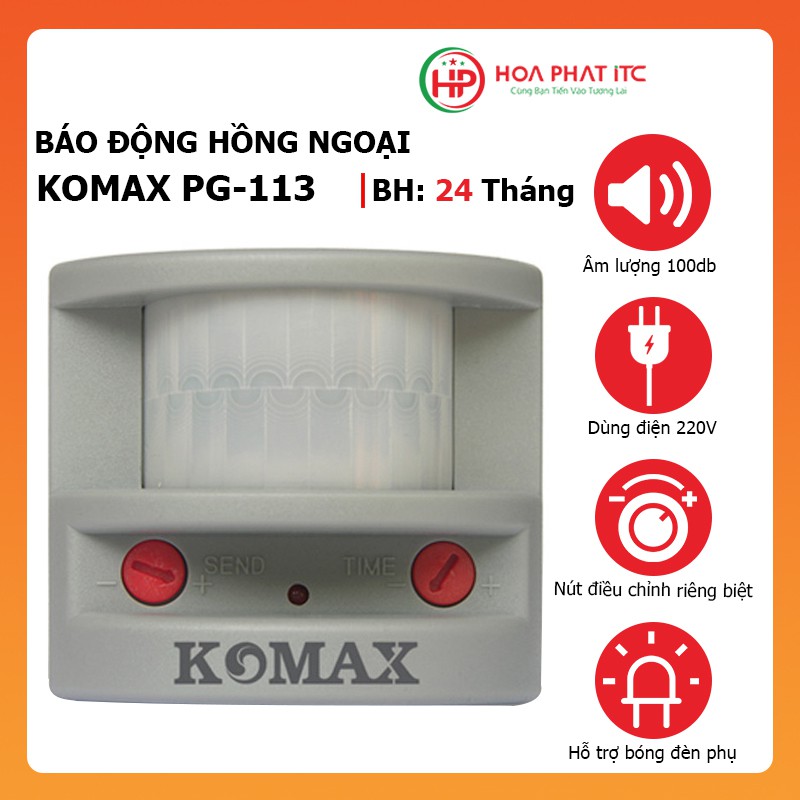 [MÃ GIẢM GIÁ ĐẾN 10K] Báo động hồng ngoại, Báo trộm hồng ngoại Komax PG-113 - Bảo hành 24 Tháng