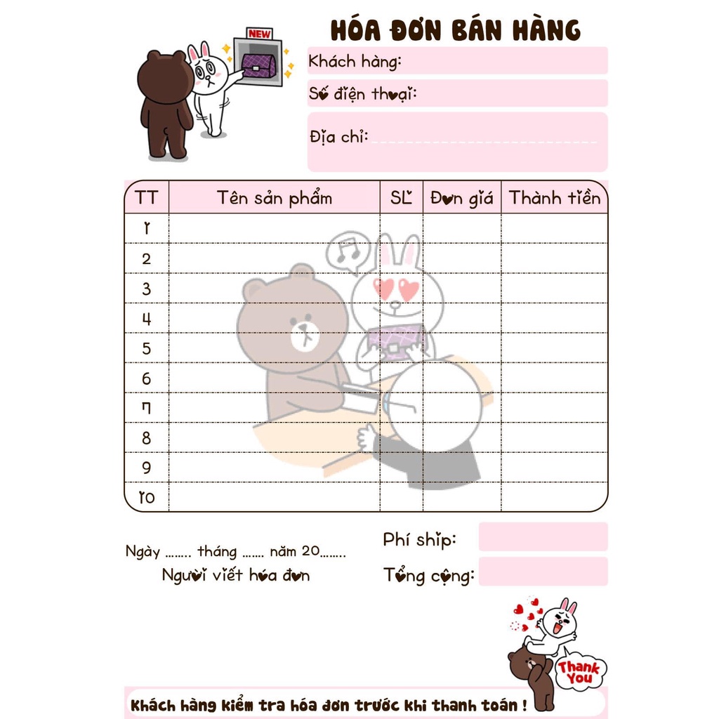 HOÁ ĐƠN BÁN HÀNG  2 liên ngẫu nhiên