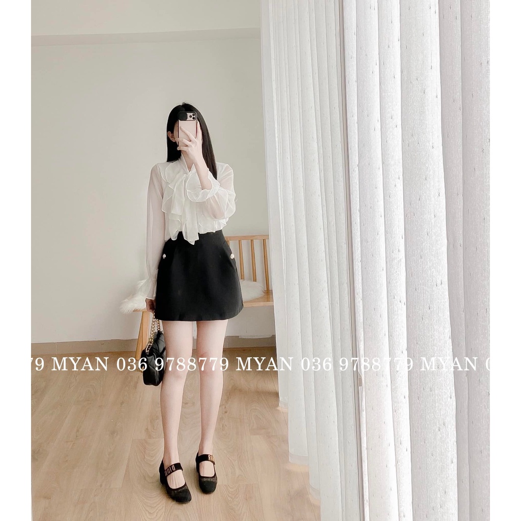 Áo sơ mi nơ cổ bèo chun tay Avn012201