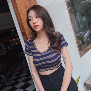 Áo Croptop Cuốn Biên Kẻ Sọc [ ẢNH THẬT 100% ]