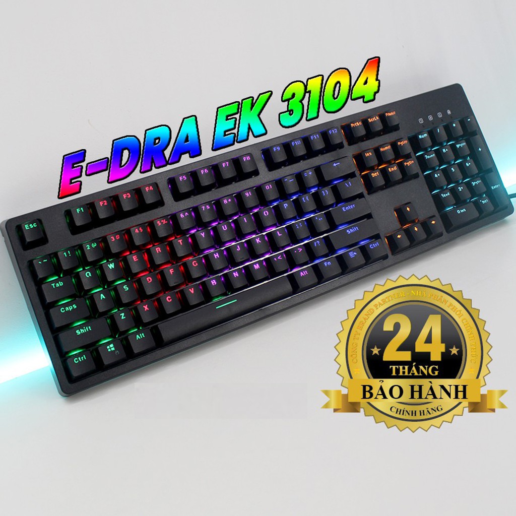 Bàn phím cơ E-DRA EK3104 Led Rainbow - Dây Typ C- Version 2022-Có Mix Màu Cực Chất- Bảo hành 24 tháng chính hãng