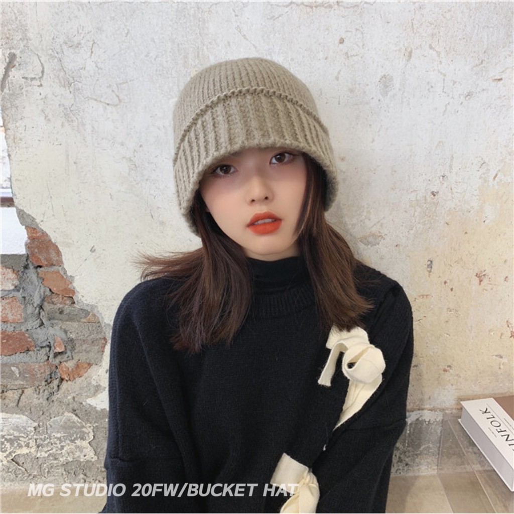 Nón Bucket Dệt Kim Vành Rộng Màu Sắc Ngọt Ngào Phong Cách Hàn Quốc Cho Nữ