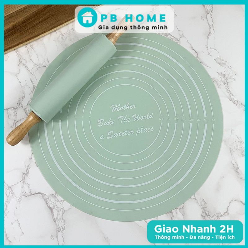 Bộ Thảm Nhào Bột Và Cán Lăn Bột Bằng Silicon, Dụng Cụ Làm Bánh Chống Dính Cao Cấp