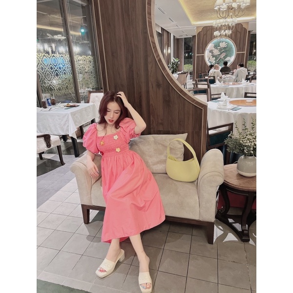 VÁY DÀI TAY BỔNG HOA NỔI