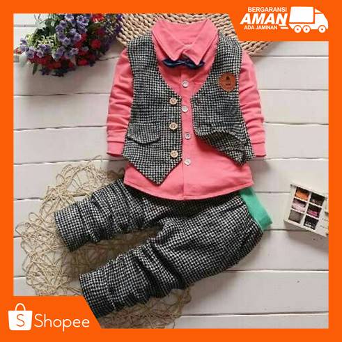 Bộ áo sơ mi + áo Vest + quần dài phong cách Justin ROMPI vui nhộn dành cho bé trai 3 4 5 tuổi