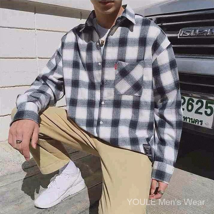 Áo Khoác Sơ Mi Họa Tiết Sọc Caro Thời Trang Phong Cách Hồng Kông Hàn Quốc Cho Nam | BigBuy360 - bigbuy360.vn