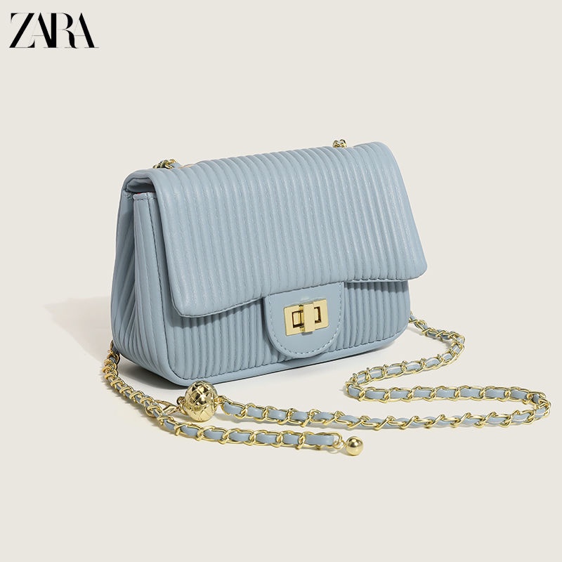 Bán Chạy ZARA Túi Xách Đeo Vai Kẹp Nách Kẻ Sọc Gấp Được Thiết Kế Niche Màu Xanh Dương Phối Dây Xích Phổ Biến Năm nay