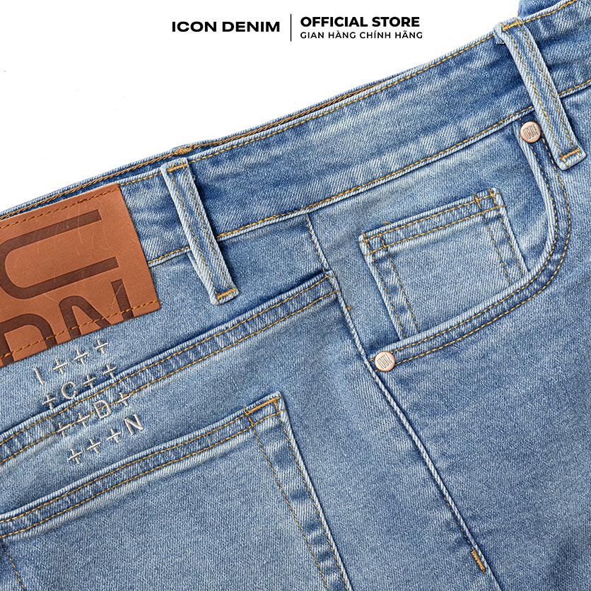 Quần Short Jean Nam ICON DENIM Phối Lơ Vê Blue Wash