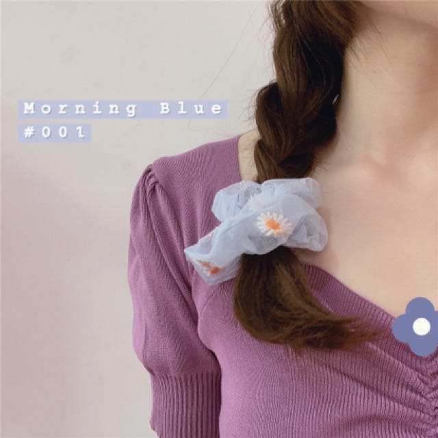 Cột Tóc Scrunchies hoa cúc voan lưới nhiều màu sắc