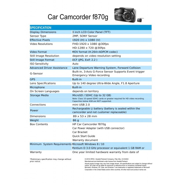 CAMERA HÀNH TRÌNH HP F870G