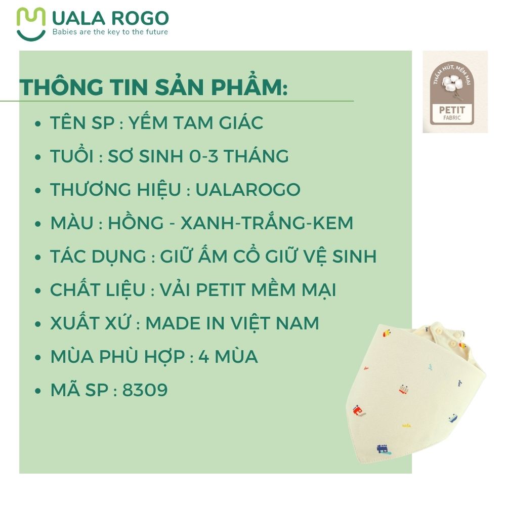 Yếm tam giác Uala rogo vải peptit giữ ấm cúc bấm UR8309