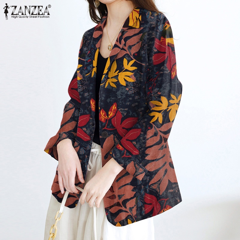 Áo khoác blazer ZANZEA dáng rộng tay dài bằng cotton có ve áo cho nữ | WebRaoVat - webraovat.net.vn