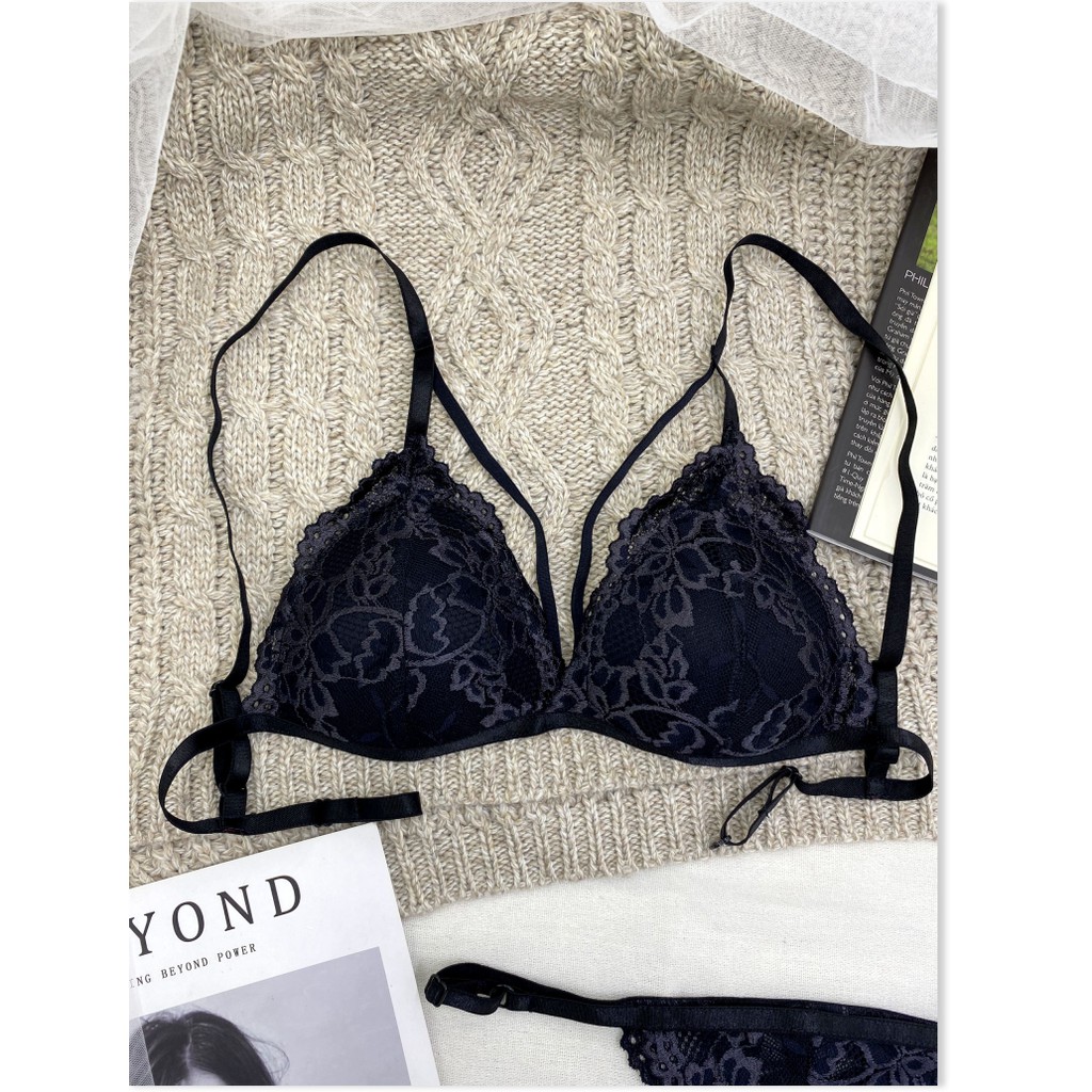 Đồ lót nữ sexy gợi cảm màu đen có dây áo ôm ngực, có mút mỏng, vải ren cao cấp thoáng mát BRAHY 064 | BigBuy360 - bigbuy360.vn