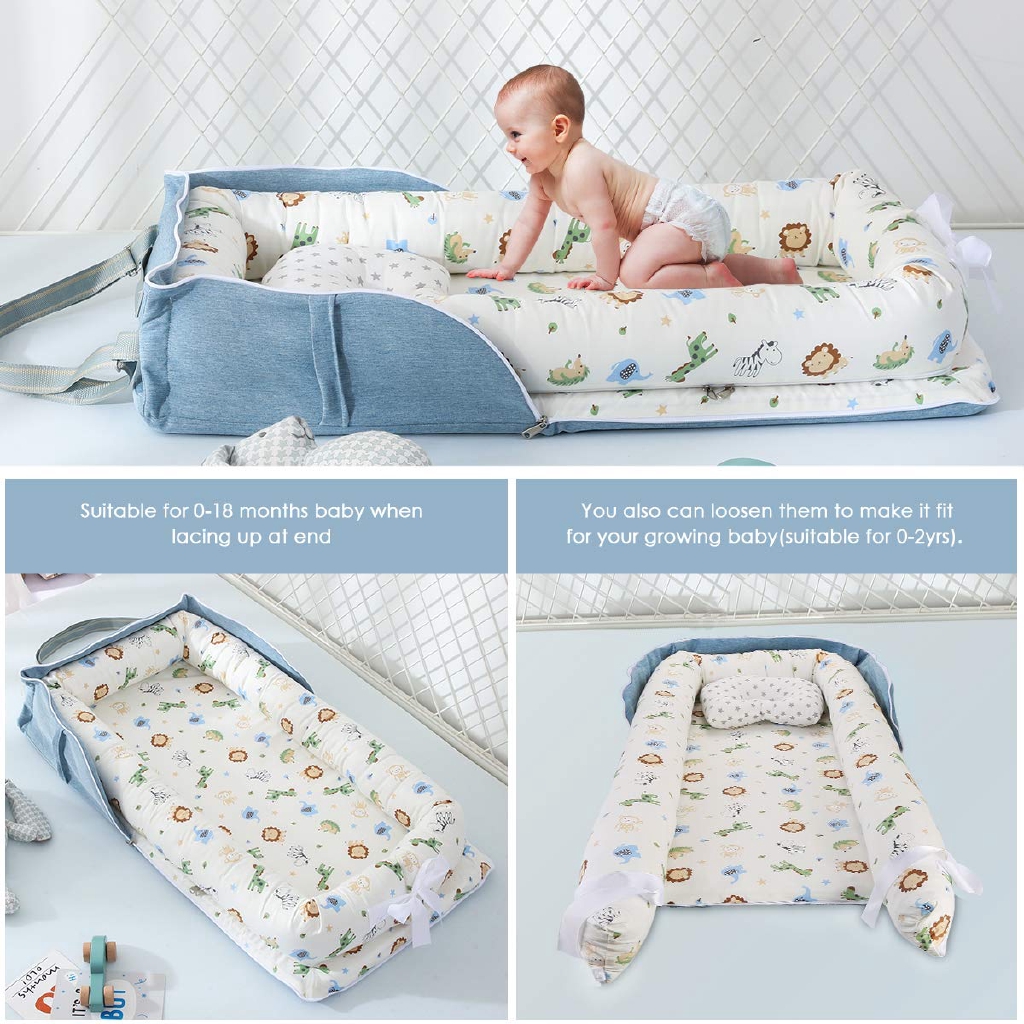 Nôi Em Bé Vải Cotton Mềm Mịn Có Rào Chắn Bảo Vệ Em Bé Không Bị Lăn Có Thể Gấp Gọn Mang Đi Du Lịch Tiện Lợi
