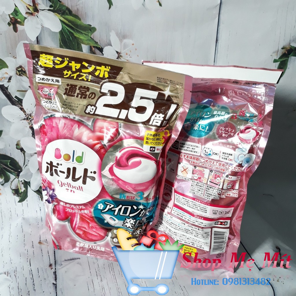 Viên giặt 3D Gell Bold và Ariel Nhật Bản - gói 44 viên