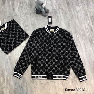 Áo khoác nam Bomber in chữ Gucci cực đẹp-áo khoác nam tay dài quản châu in chữ Gucci màu đen