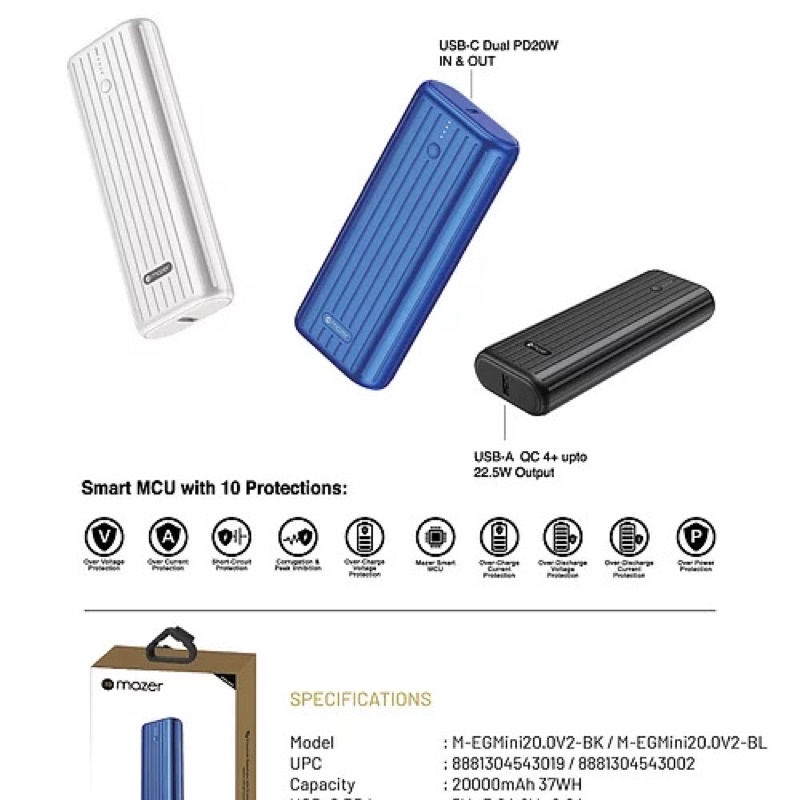 Pin Dự Phòng Mazer Infinite.BOOST Super.MINI V2.0 20.000mAh - BH 5 năm